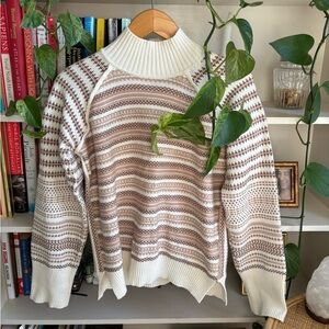 Cyrus Cream and Brown Patterned Turtleneck Sweater